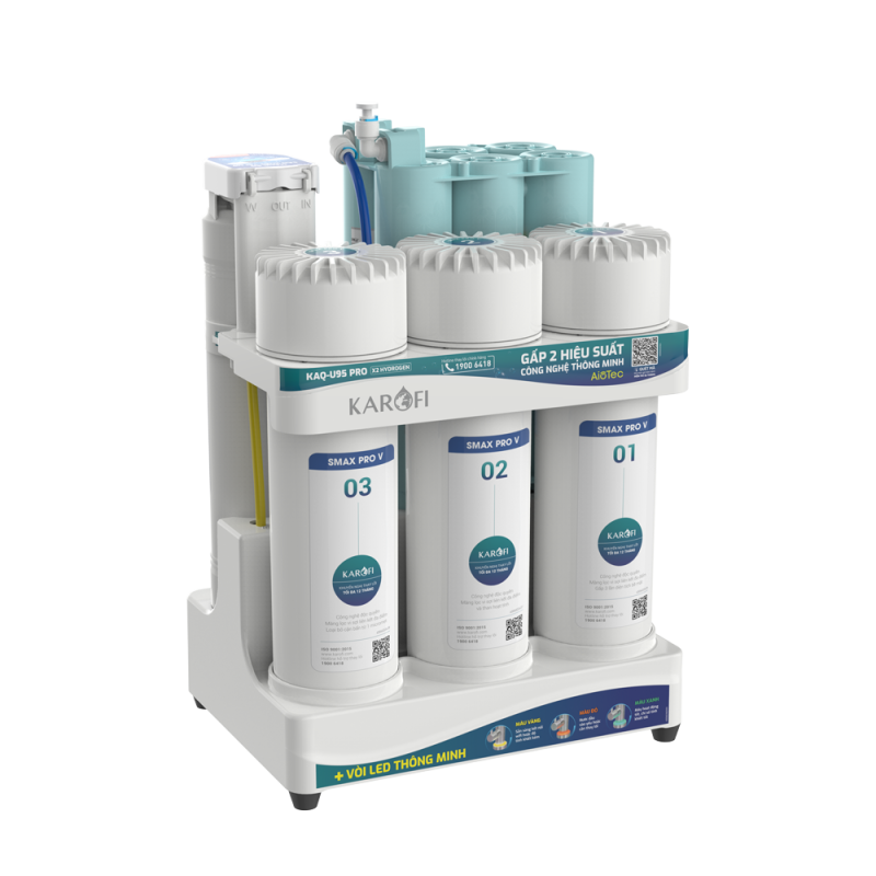 Máy lọc nước Hydrogen ion kiềm Karofi KAQ-U95 Pro + HYDRO-iON KIỀM - 11 Lõi Cao Cấp