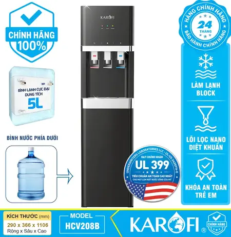 Cây nước nóng lạnh Karofi HCV208B - Bình chứa 5 Lít, mới 2025