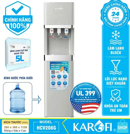 Cây nước nóng lạnh Karofi HCV208G - Bình chứa 5 Lít, mới 2025