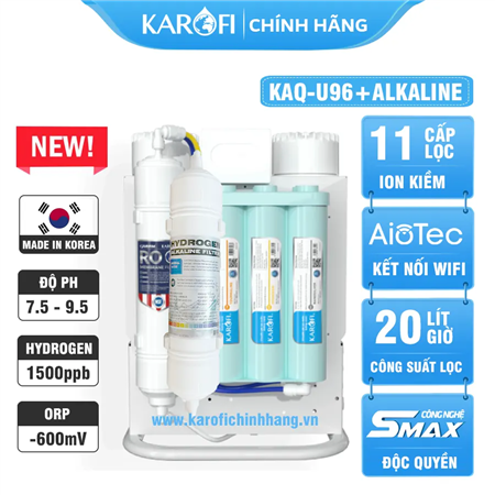 Máy lọc nước hydrogen ion kiềm Karofi KAQ-U96+ALKALINE - 11 lõi 