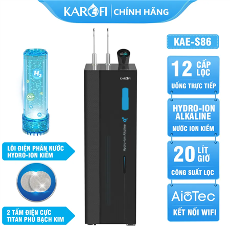 Máy lọc nước nóng lạnh Hydro-ion kiềm Karofi KAE-S86 - 12 Lõi