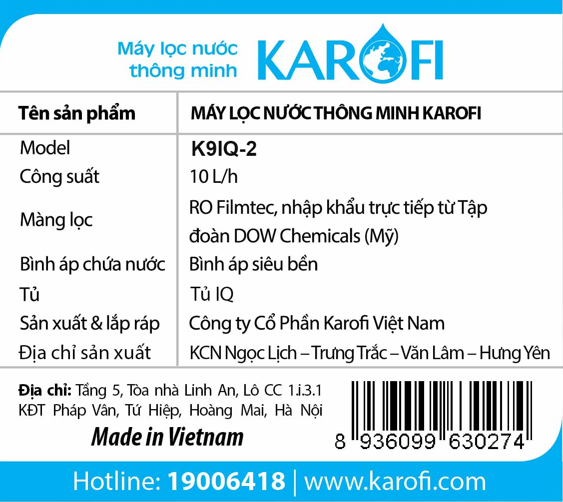 Máy lọc nước Karofi thông minh iRO 2.0