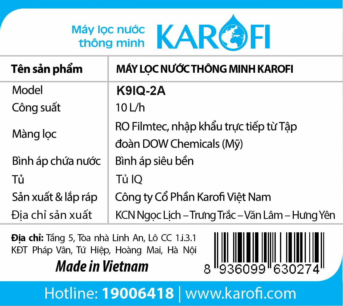 Máy lọc nước Karofi thông minh iRO 2.0