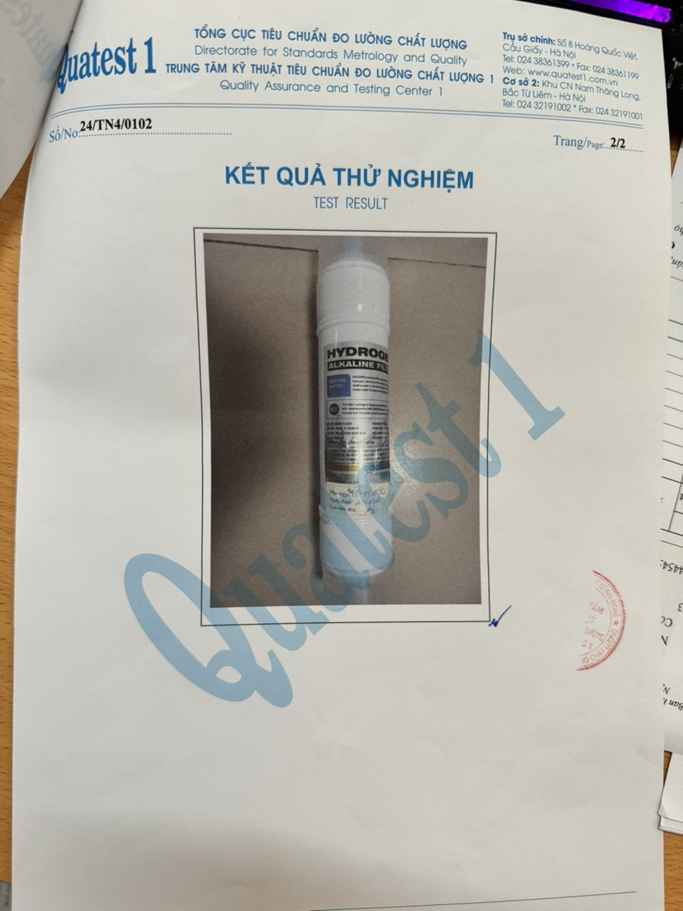 Kiểm định chất lượng lõi lọc nước Hydrogen ion kiềm