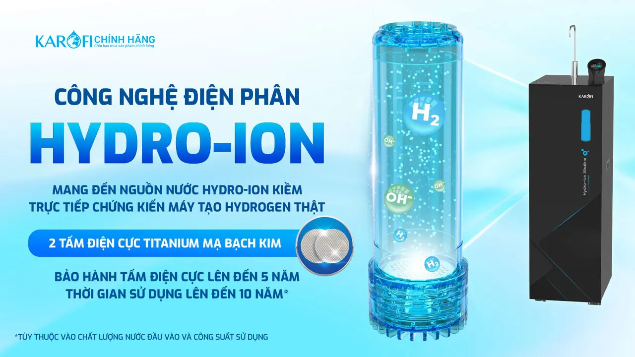 Công nghệ hydr-ion kiềm Máy lọc nước Hydro-ion kiềm Karofi KAE-S68