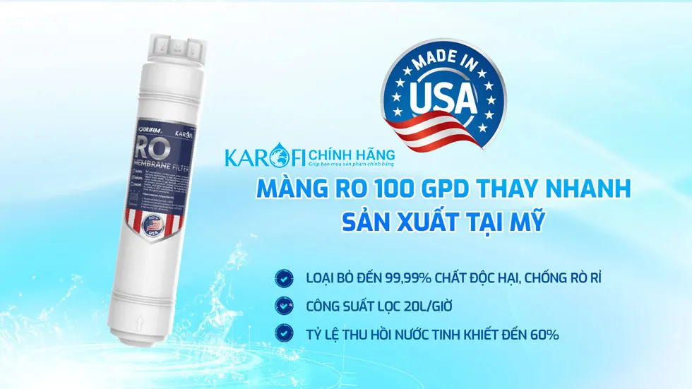 Màng RO sản xuất Mỹ Máy lọc nước Hydro-ion kiềm Karofi KAE-S68