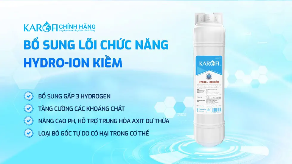 Máy lọc nước Hydro-ion kiềm Karofi KAE-S68 gấp 3 hydrogen