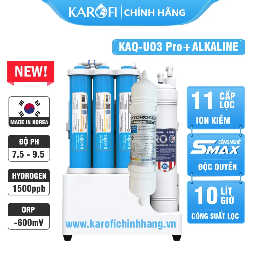 Máy lọc nước hydrogen ion kiềm Karofi KAQ-U03 PRO+ALKALINE - 11 lõi