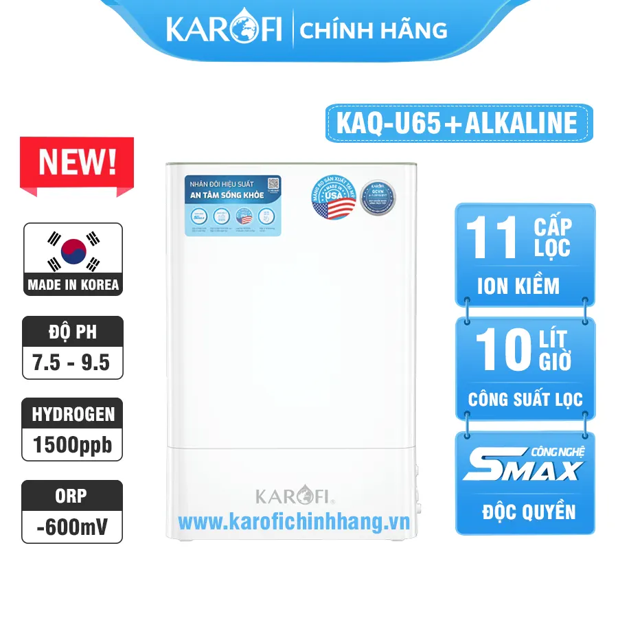 Máy lọc nước hydrogen ion kiềm Karofi KAQ-U65+ALKALINE - 11 Lõi