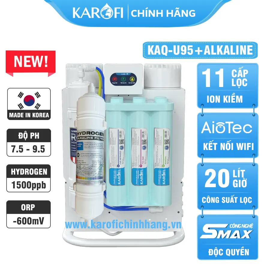 Máy lọc nước hydrogen ion kiềm Karofi KAQ-U95+ALKALINE - 11 lõi