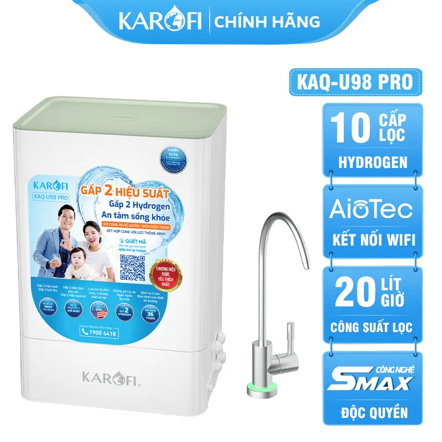 Máy lọc nước Karofi KAQ-U98 Pro - Vòi LED, 10 lõi lọc