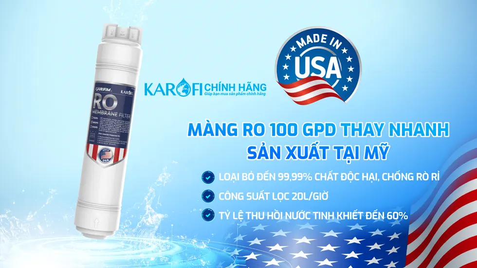 Máy lọc nước Karofi KAQ-U95 Pro màng RO 100 GPD