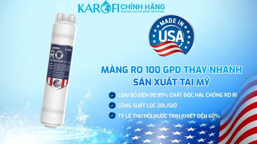 Máy lọc nước Karofi KAQ-U98 Pro màng RO Mỹ