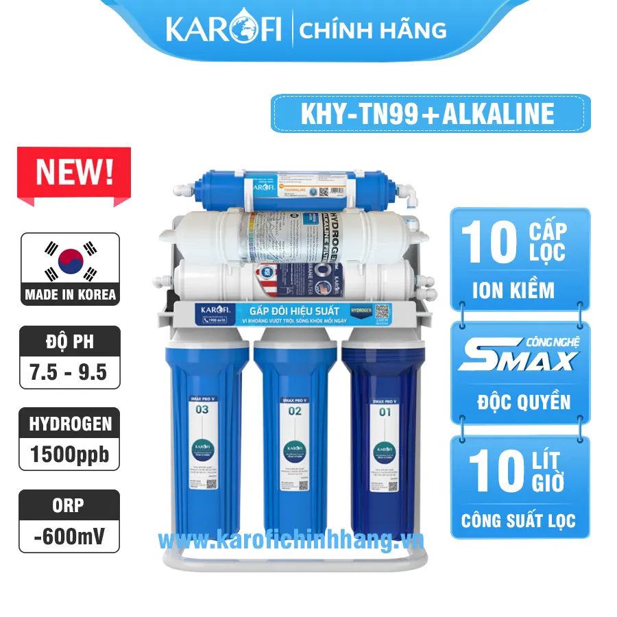 Máy lọc nước Hydrogen ion kiềm Karofi KHY-TN99 + ALKALINE - 10 Lõi 