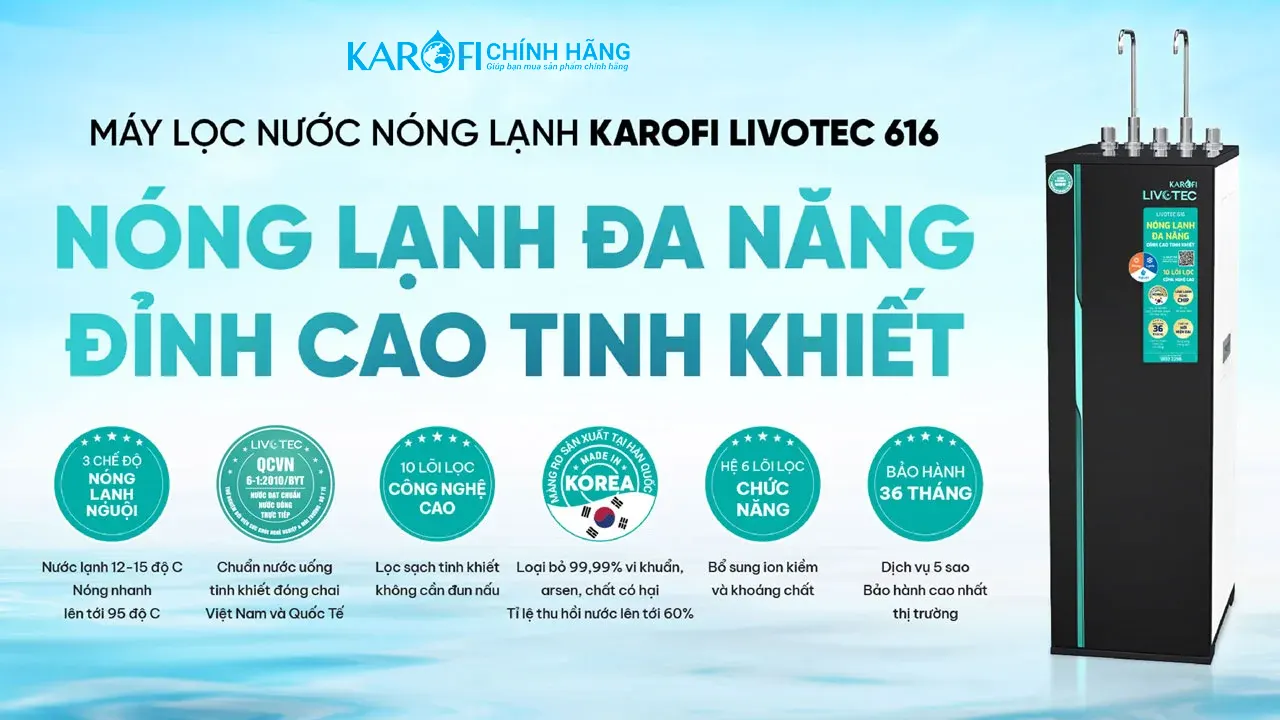 Máy lọc nước nóng lạnh Karofi Livotec 616