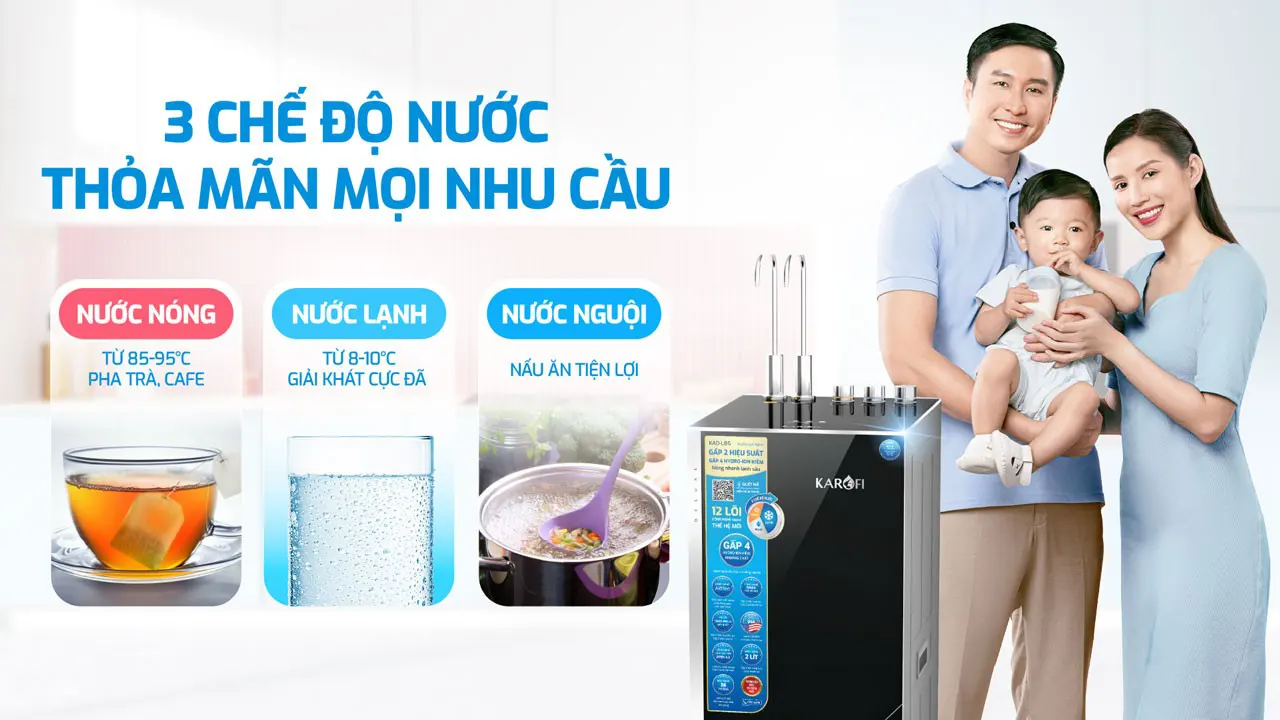 3 chế độ nước Máy lọc nước nóng lạnh Karofi KAD-L85