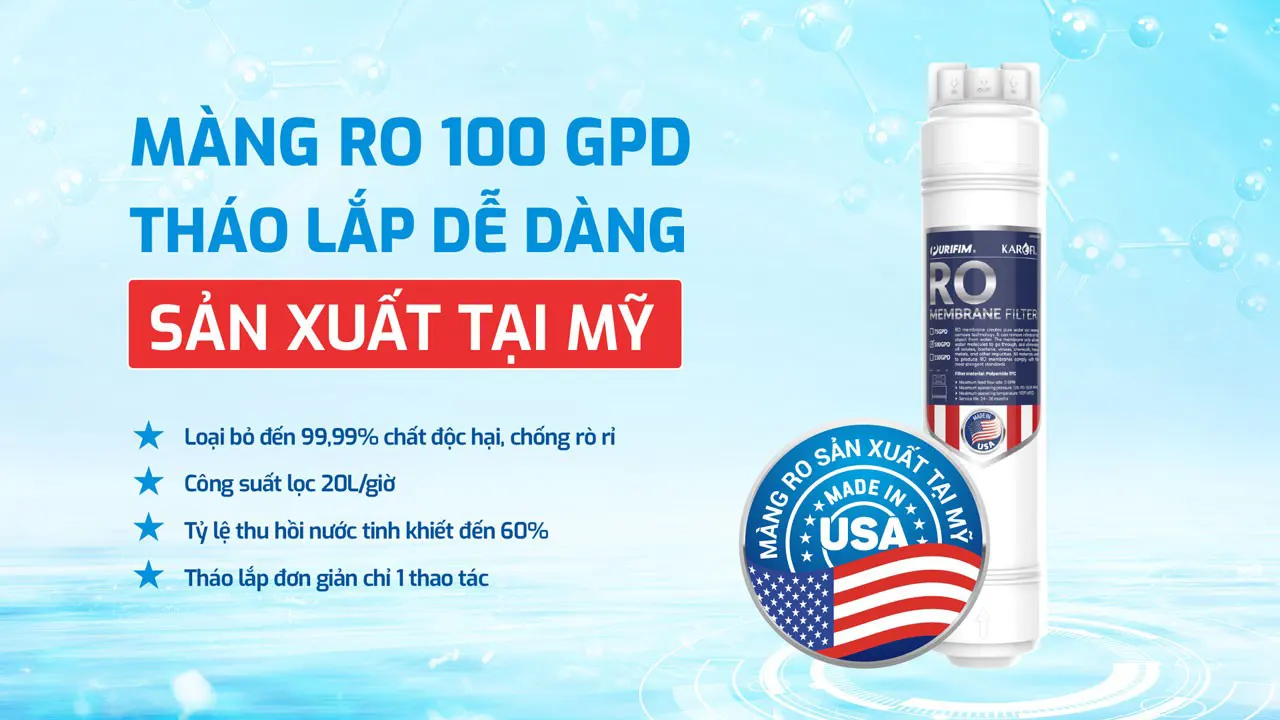 Màng RO sản xuất Mỹ Máy lọc nước nóng lạnh Karofi KAD-L85