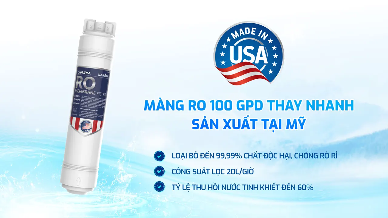 Máy lọc nước nóng lạnh Karofi KAD-D66S PRO màng RO sản xuất tại Mỹ