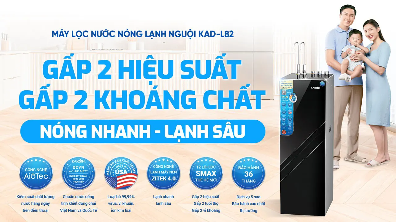 máy lọc nước nóng lạnh Karofi KAD-L82 mới nhất 2025