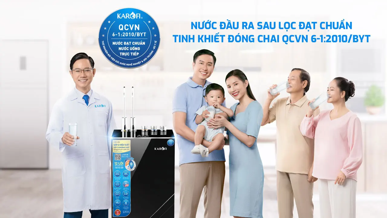 nước đầu ra đạt chuẩn uống trực tiếp máy lọc nước nóng lạnh Karofi KAD-L82