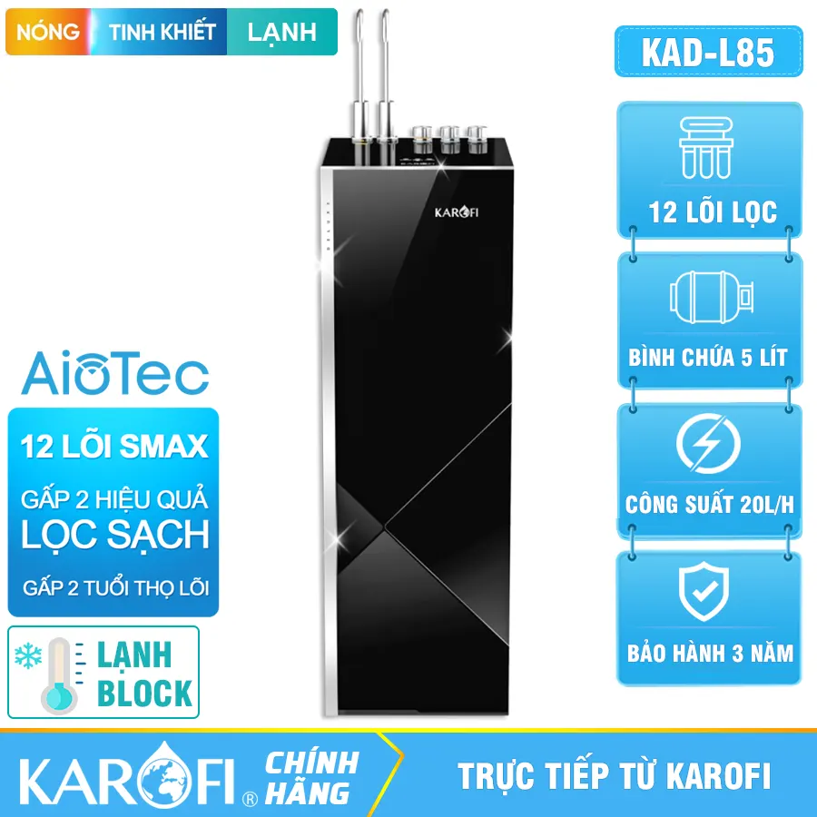 Máy lọc nước nóng lạnh Karofi KAD-L85 - 12 Lõi Mẫu 2025