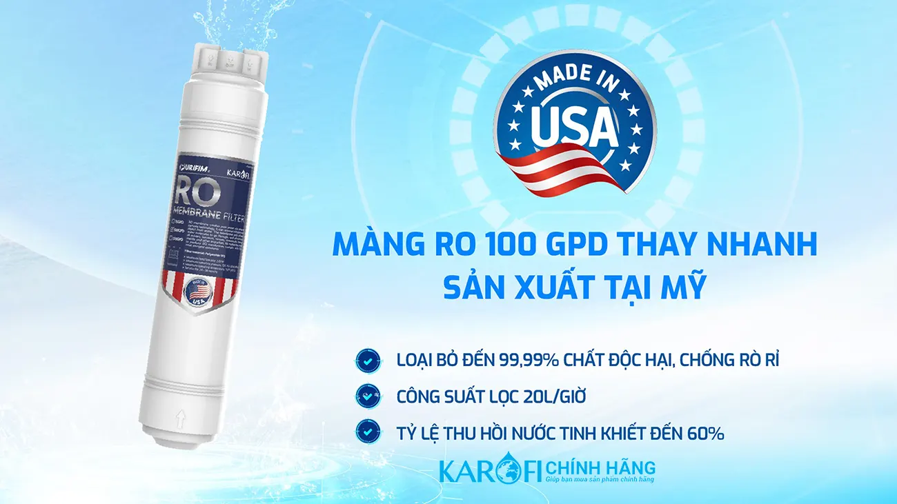 Màng RO sản xuất Mỹ Máy lọc nước nóng lạnh Hydro-ion kiềm Karofi KAE-S88 PROMAX