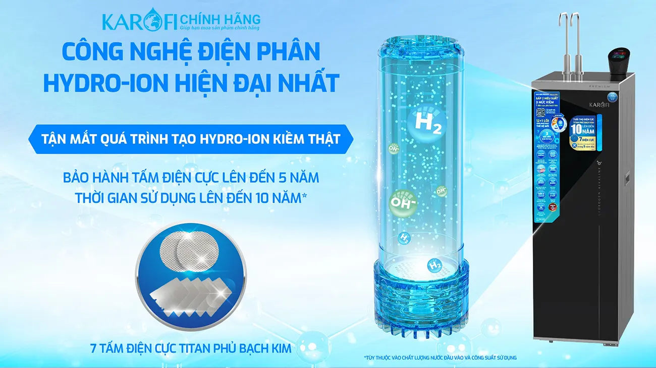 Máy lọc nước nóng lạnh Hydro-ion kiềm Karofi KAE-S88 PROMAX công nghệ ion