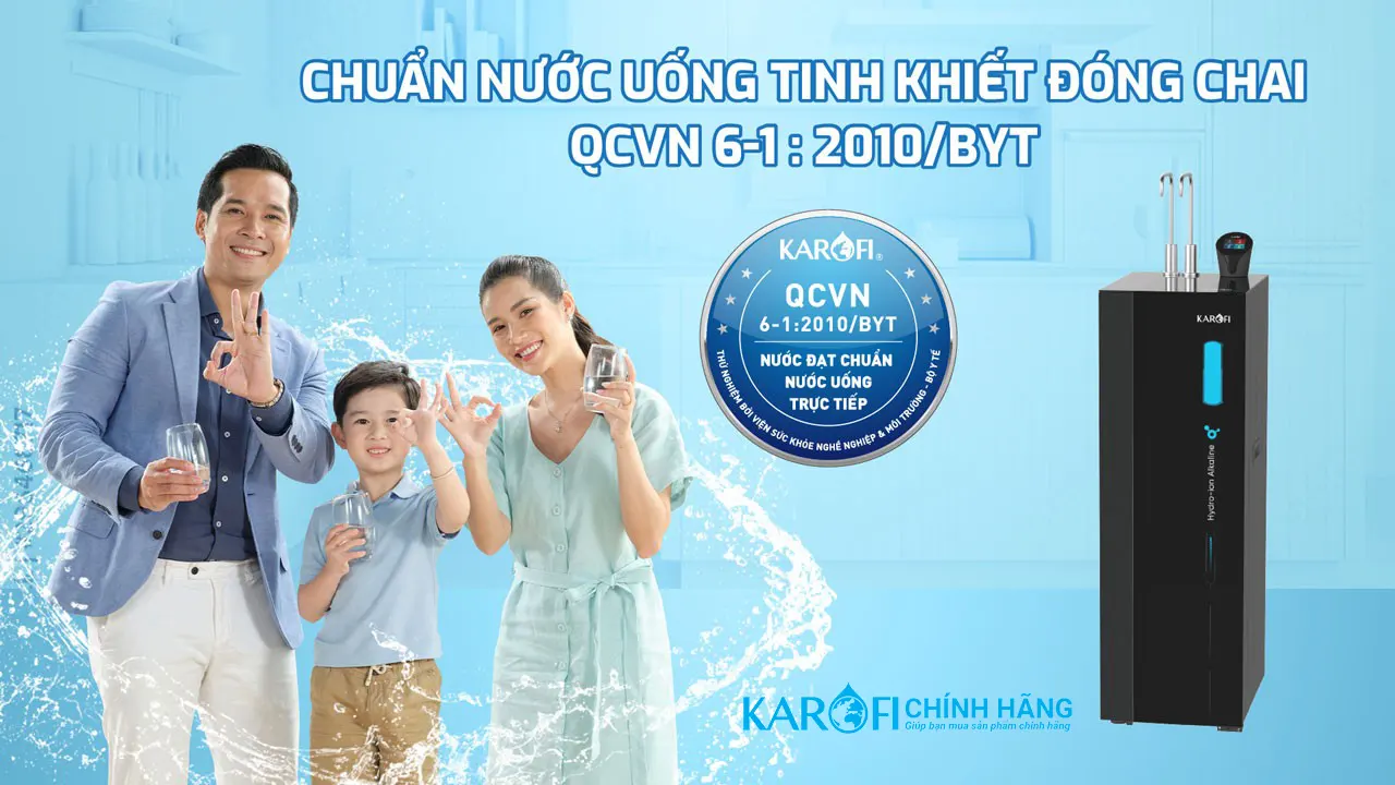 Nước đầu ra đạt chuẩn nước tinh khiết Máy lọc nước nóng lạnh Hydro-ion kiềm Karofi KAE-S86