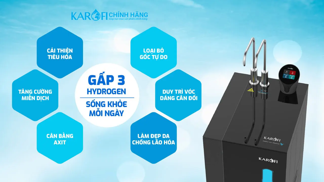 Gấp 3 hydrogen ion kiềm Máy lọc nước nóng lạnh Hydro-ion kiềm Karofi KAE-S86