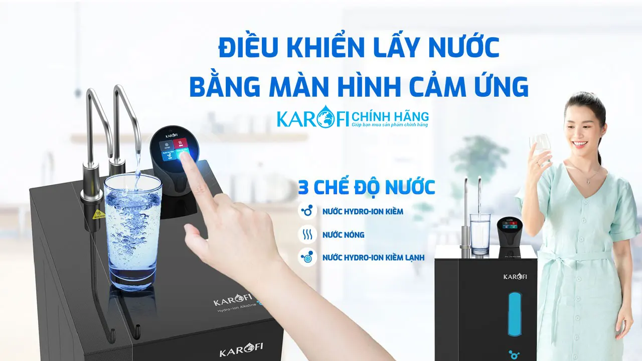 3 chế độ lấy nước tiện lợi Máy lọc nước nóng lạnh Hydro-ion kiềm Karofi KAE-S86