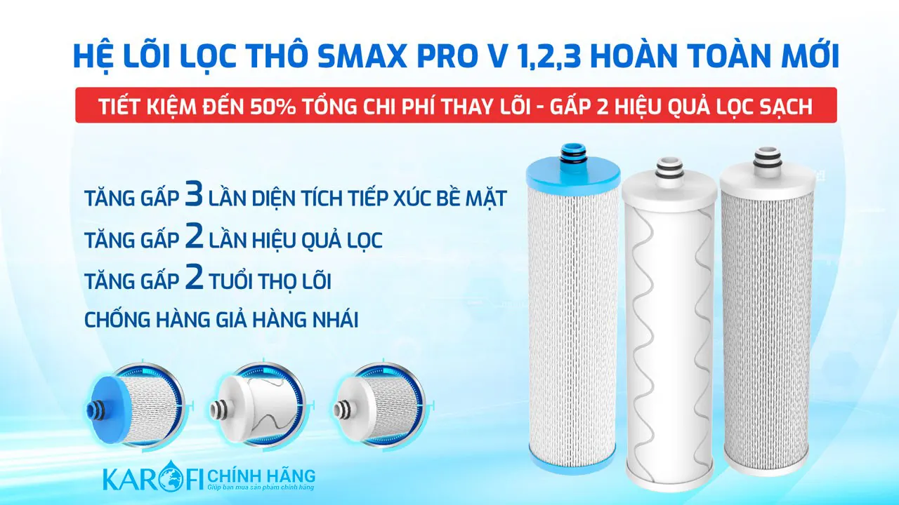 Lõi lọc thô PRO V cao cấp Máy lọc nước nóng lạnh Hydro-ion kiềm Karofi KAE-S86