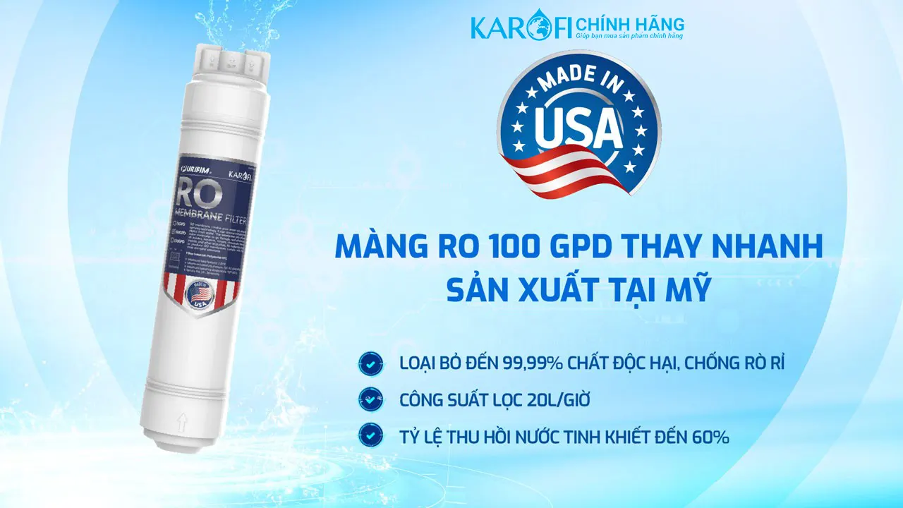 Màng lọc RO Purifim Mỹ Máy lọc nước nóng lạnh Hydro-ion kiềm Karofi KAE-S86