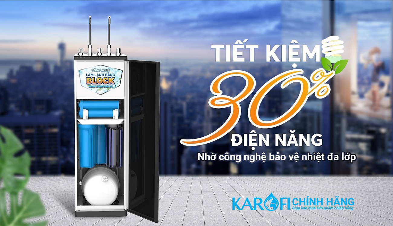 Máy lọc nước nóng lạnh Karofi KAD-D966 tiết kiệm 30%