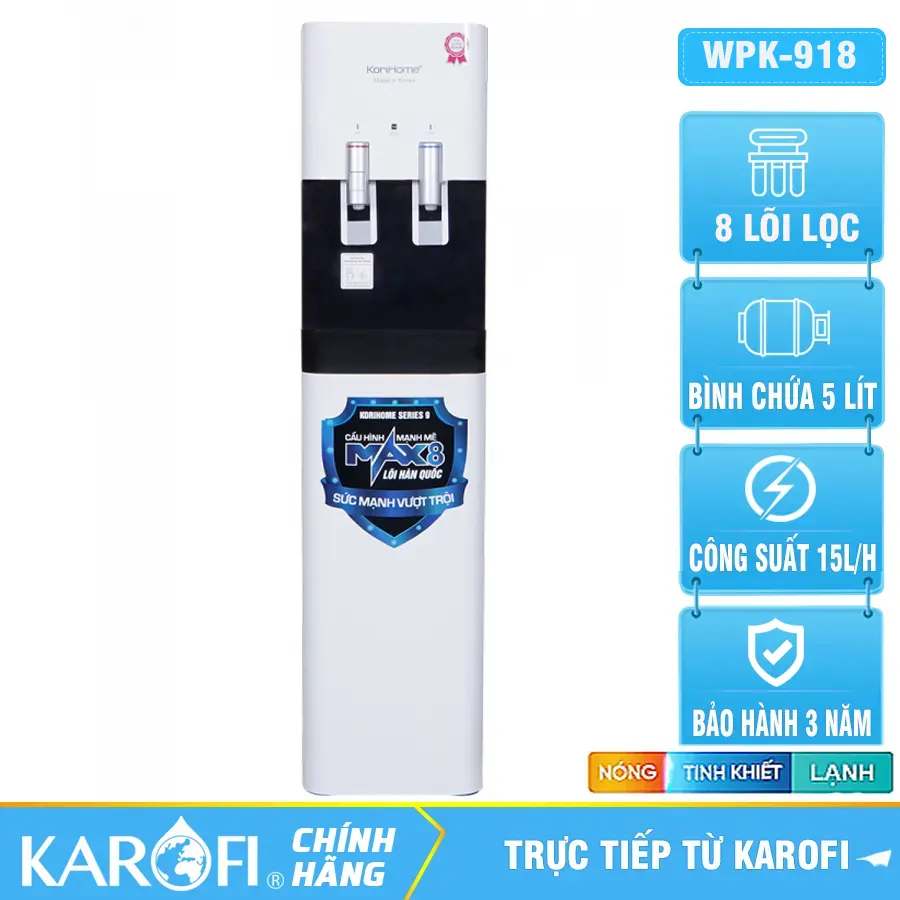 Máy lọc và làm nóng lạnh nước Korihome WPK-918 - 8 lõi lọc