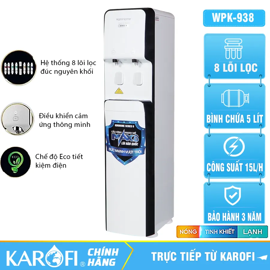 Máy lọc và làm nóng lạnh nước Korihome WPK-938 - 8 lõi lọc