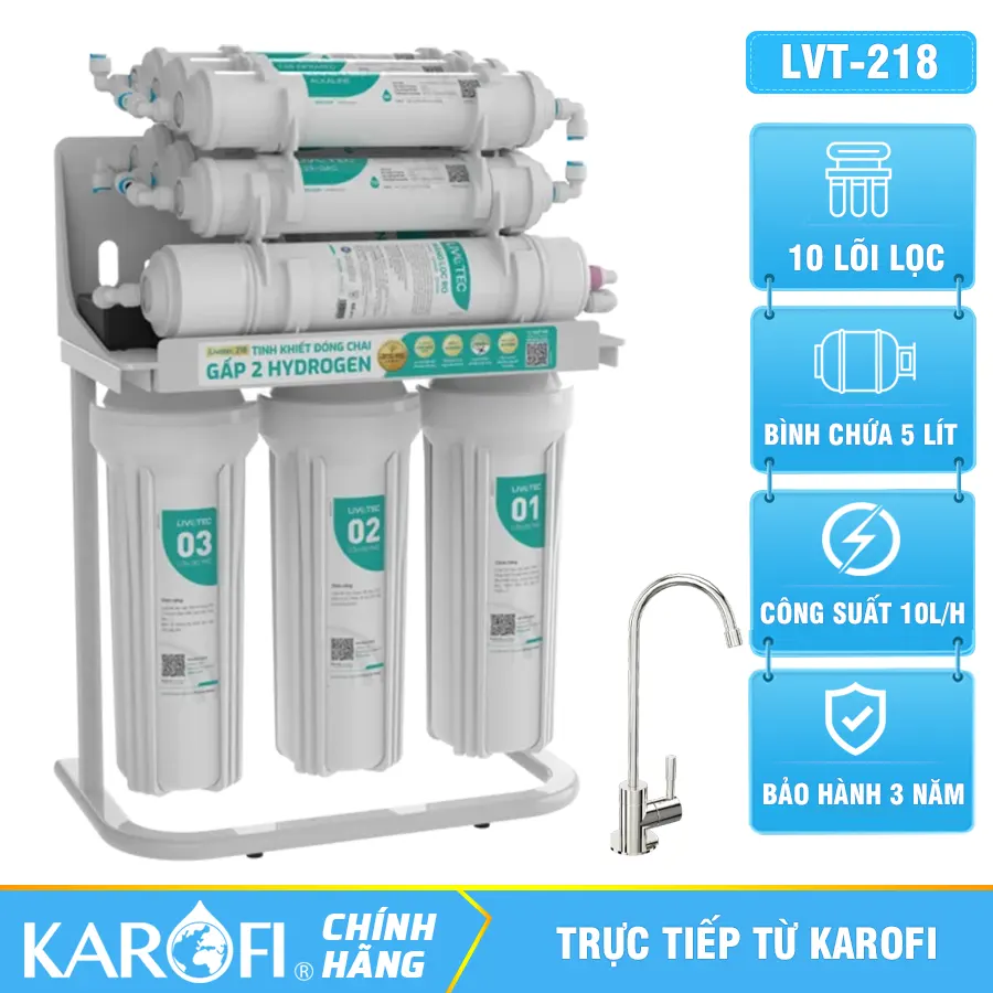 Máy lọc nước Karofi Livotec 218 - Hydrogen 10 Lõi Mới 2025